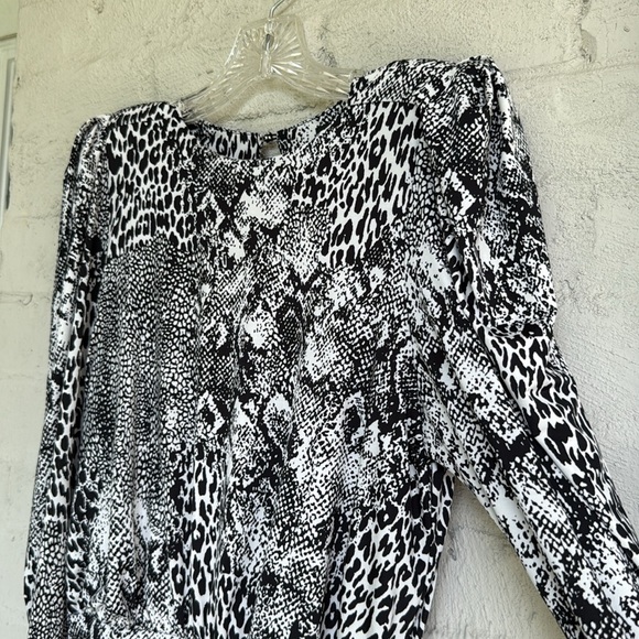 AFRM Bette Long Sleeve Mini Dress Black/White Animal Print Size Small - Picture 4 of 13